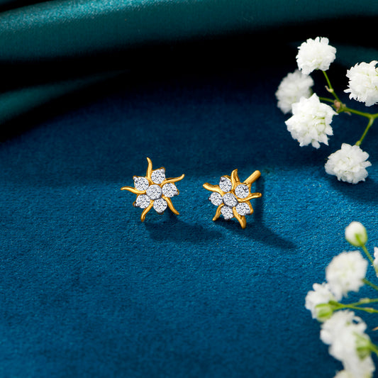 Petite Bloom Yellow Gold Stud Earring For Woman