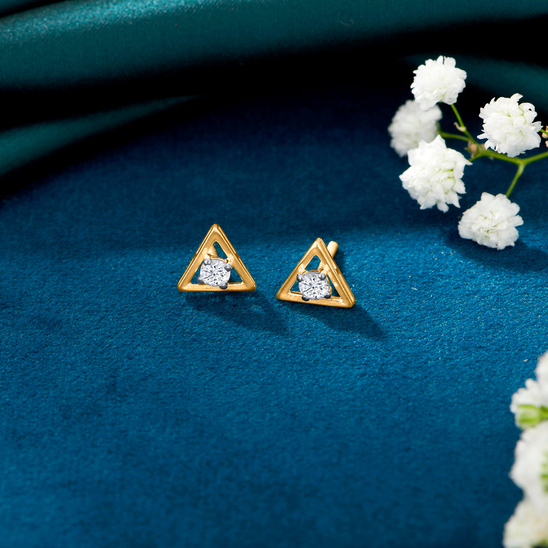 Dynamic Angles Yellow Gold Stud Earring For Women