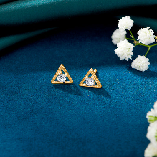 Dynamic Angles Yellow Gold Stud Earring For Woman