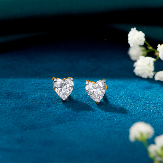 Beloved Heart Yellow Gold Stud Earring For Woman