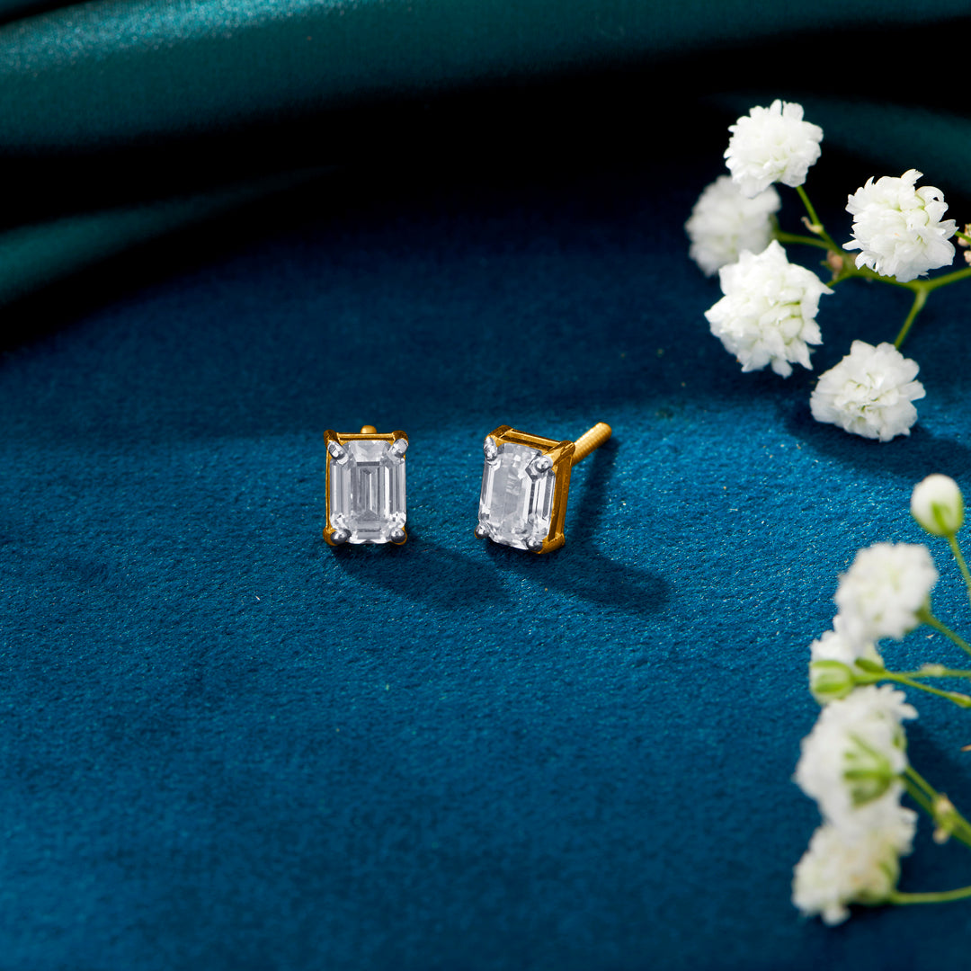 Radiance Crystal Yellow Gold Stud Earring For Women
