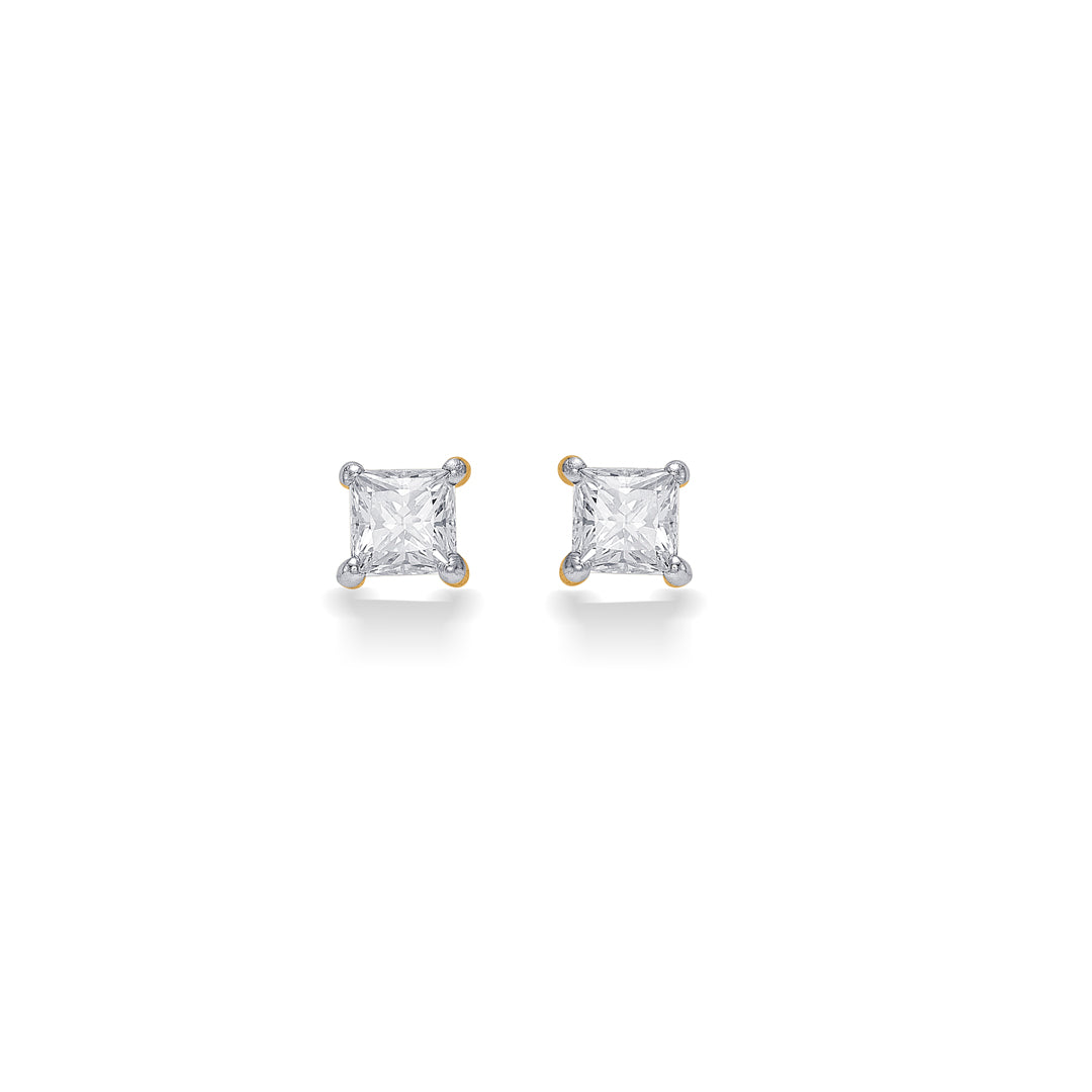 classic cube yellow gold stud earring for women