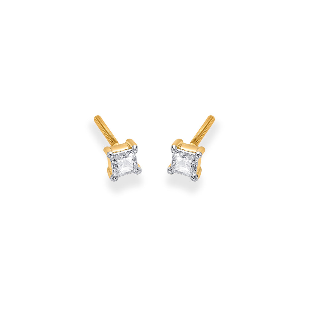 classic cube yellow gold stud earring for women
