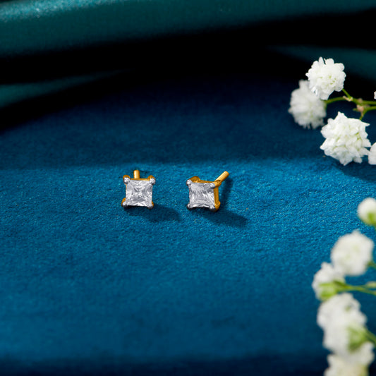 Classic Cube Yellow Gold Stud Earring For Woman