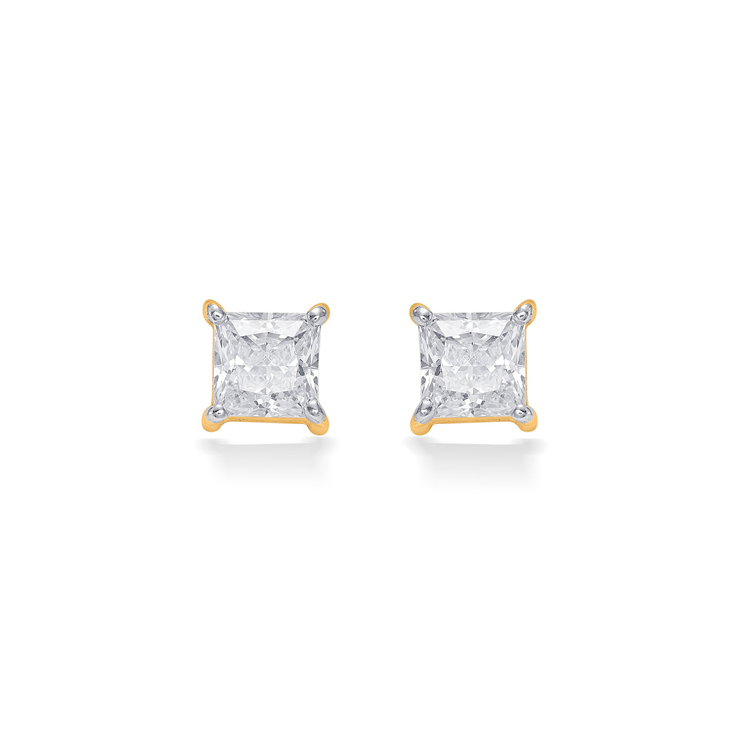 Refined Square Yellow Gold Stud Earring For Women