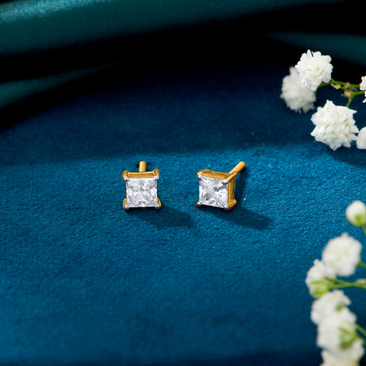 Refined Square Yellow Gold Stud Earring For Woman
