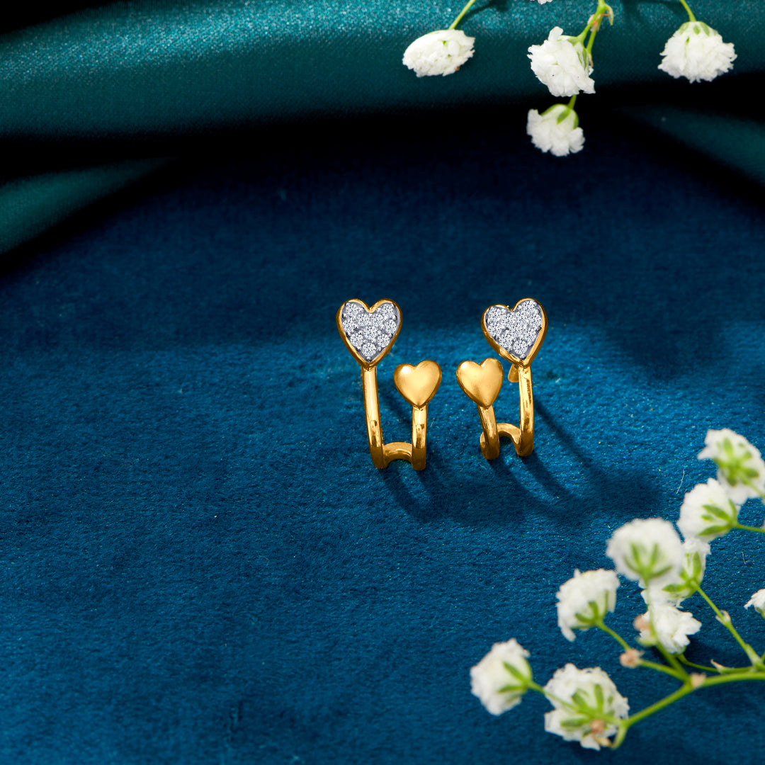 Pure Heart Yellow Gold Huggies Earring For Women