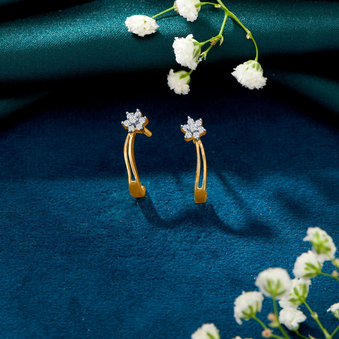 Starry Night Yellow Gold Huggies Earring For Women
