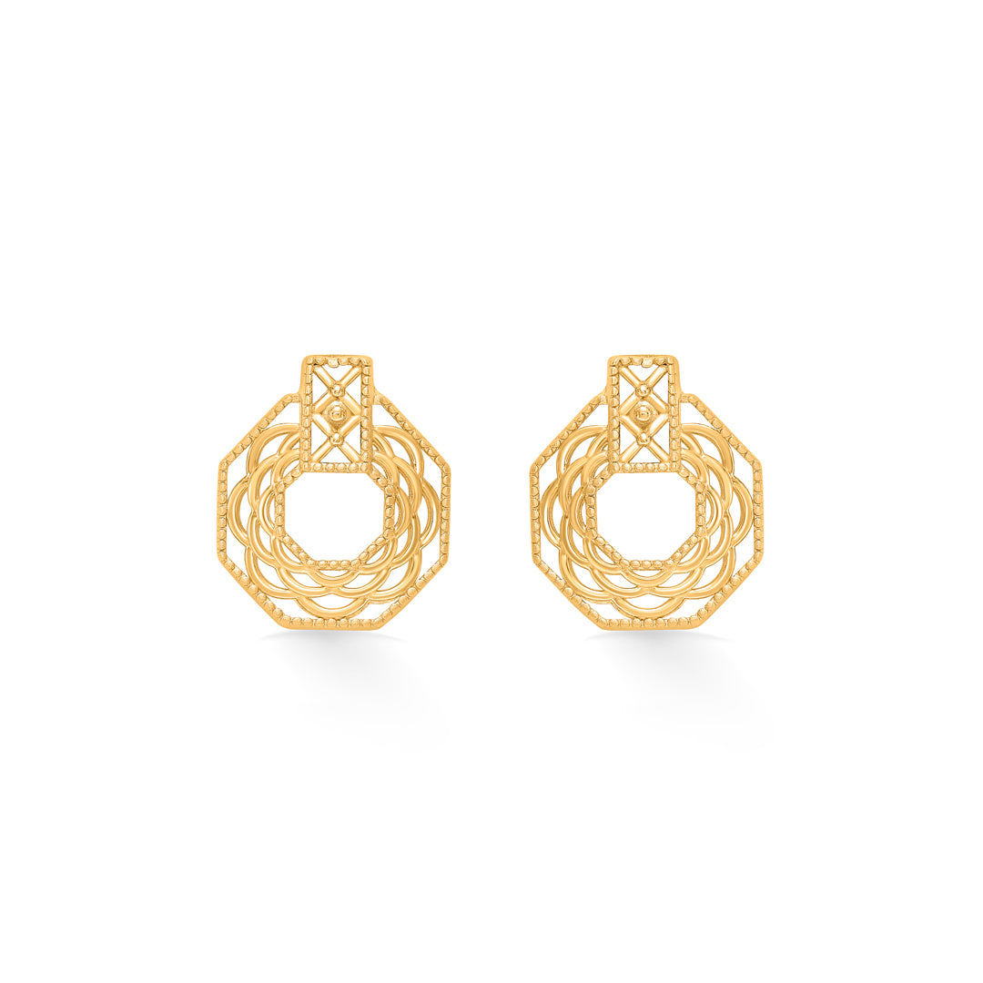Intricate Circle Yellow Gold Stud Earring For Women