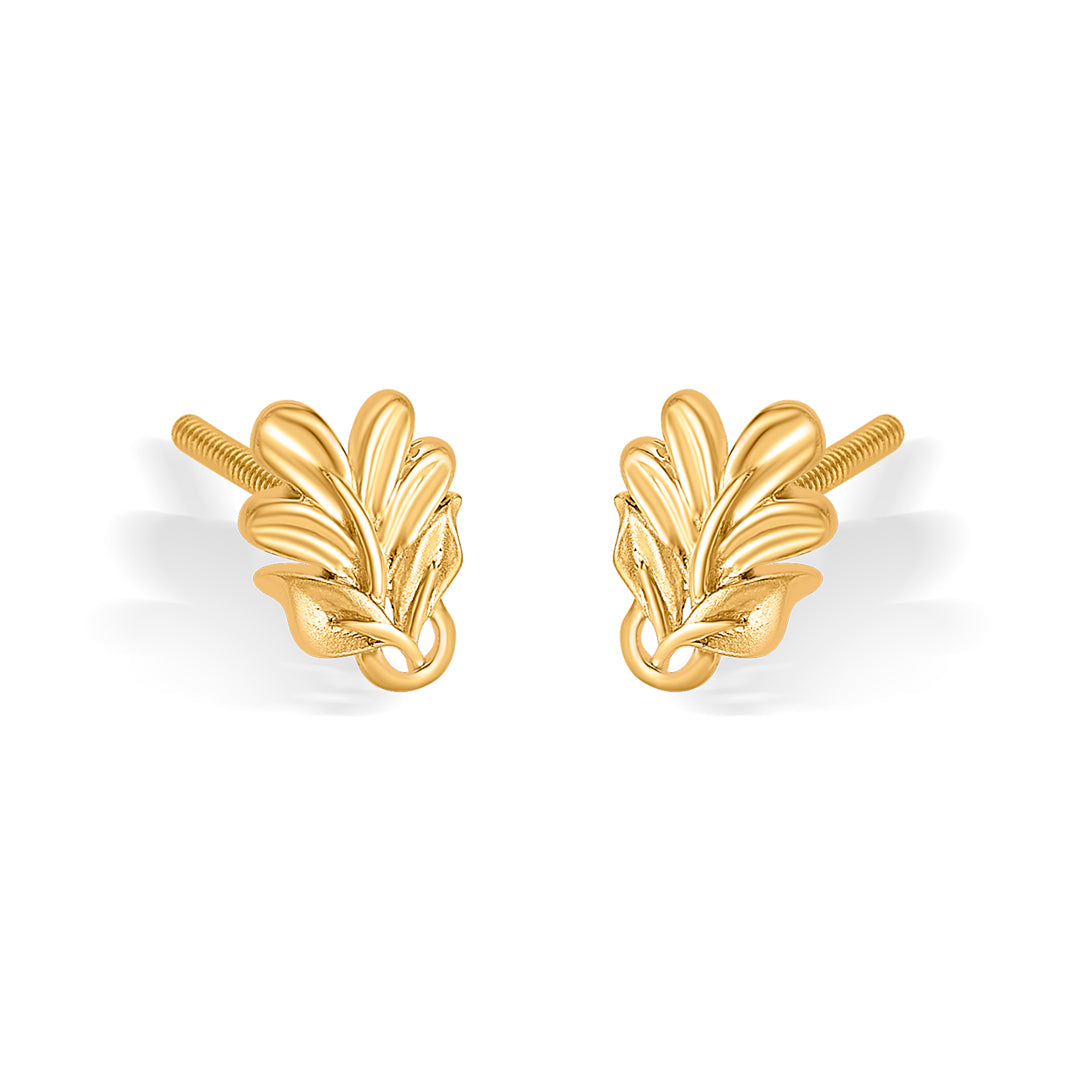 vine vista yellow gold stud earring for women