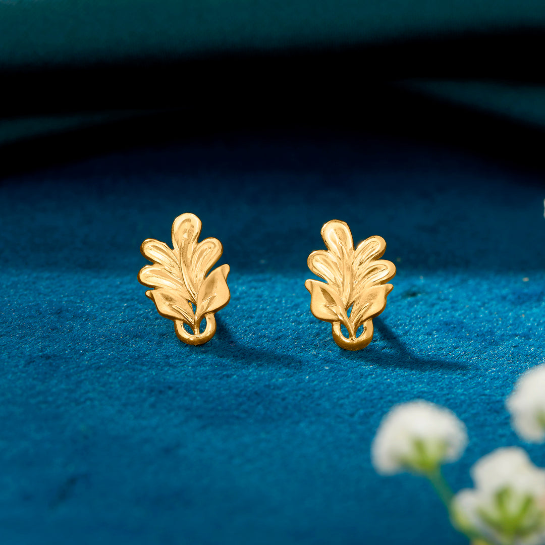 Vine Vista Yellow Gold Stud Earring For Women
