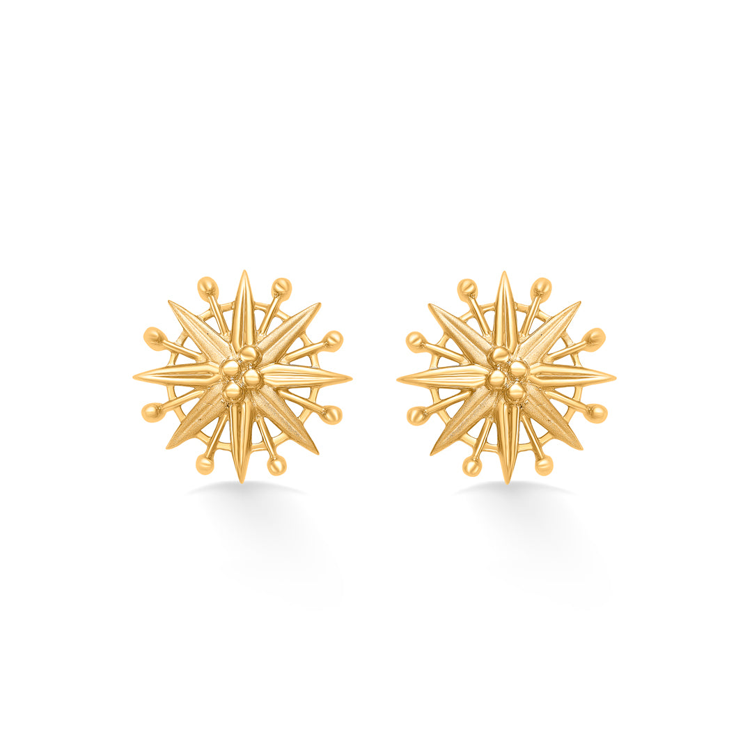 celestial sun yellow gold stud earring for women