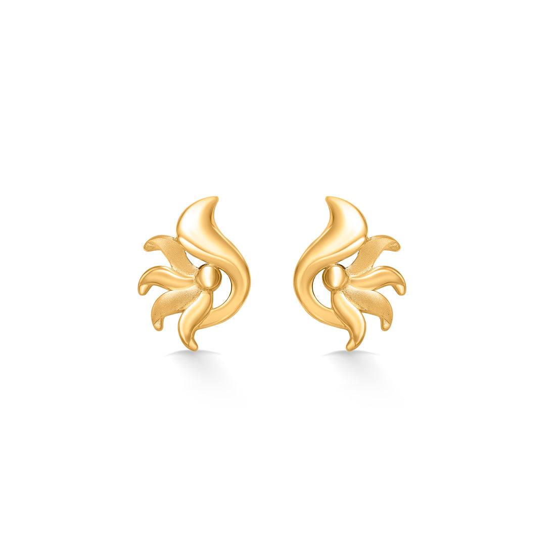Half Sunbeam Yellow Gold Stud Earring For Women