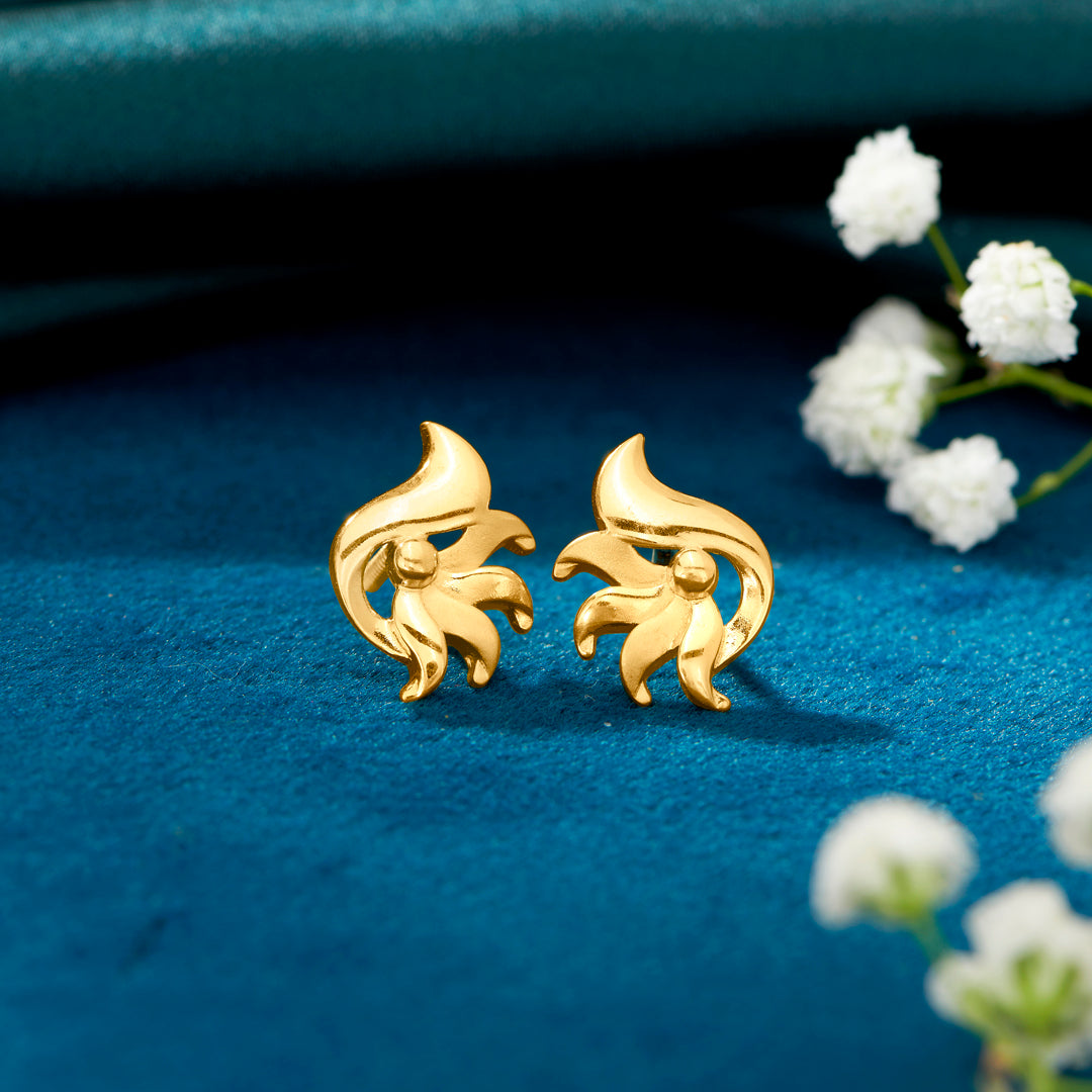 Half Sunbeam Yellow Gold Stud Earring For Women