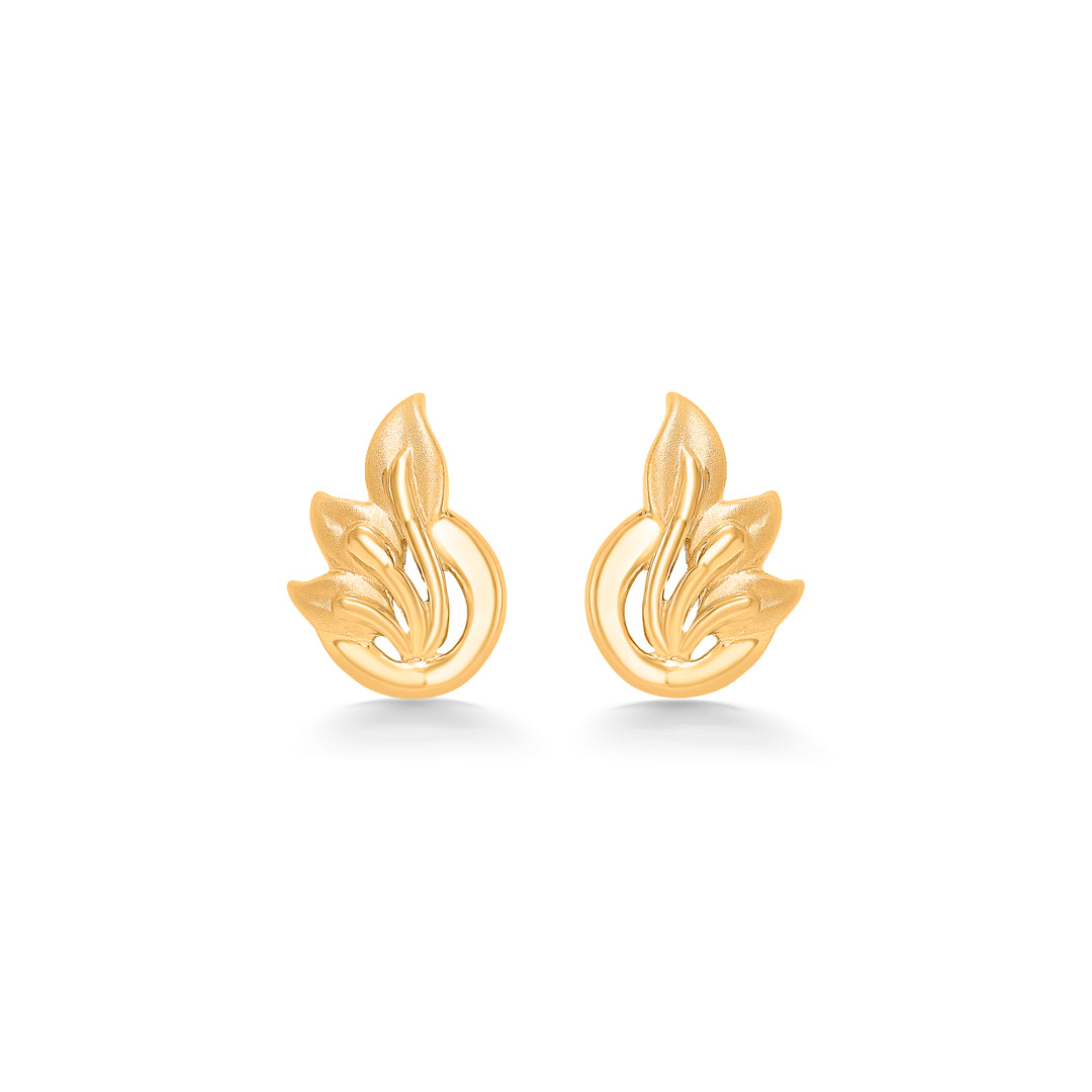 Leafy Luster Yellow Gold Stud Earring For Women