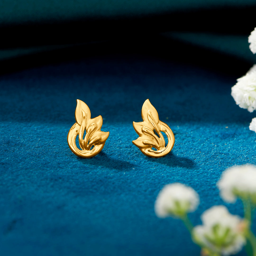 Leafy Luster Yellow Gold Stud Earring For Women