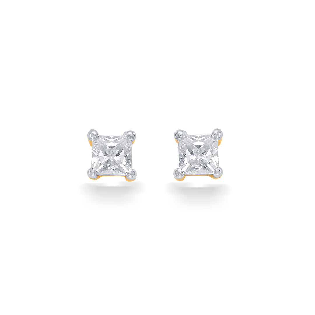 Square Charm Yellow Gold Stud Earring For Women