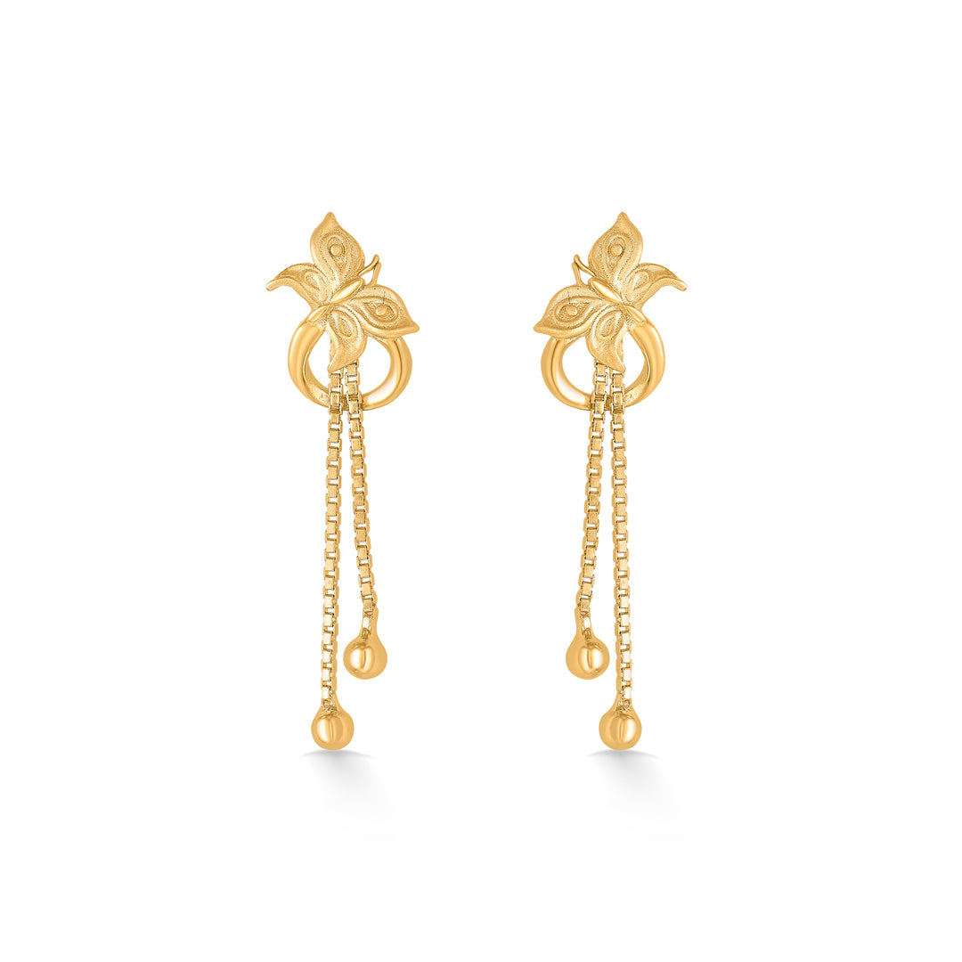 Forest Foliage Yellow Gold Dangler Earring For Women