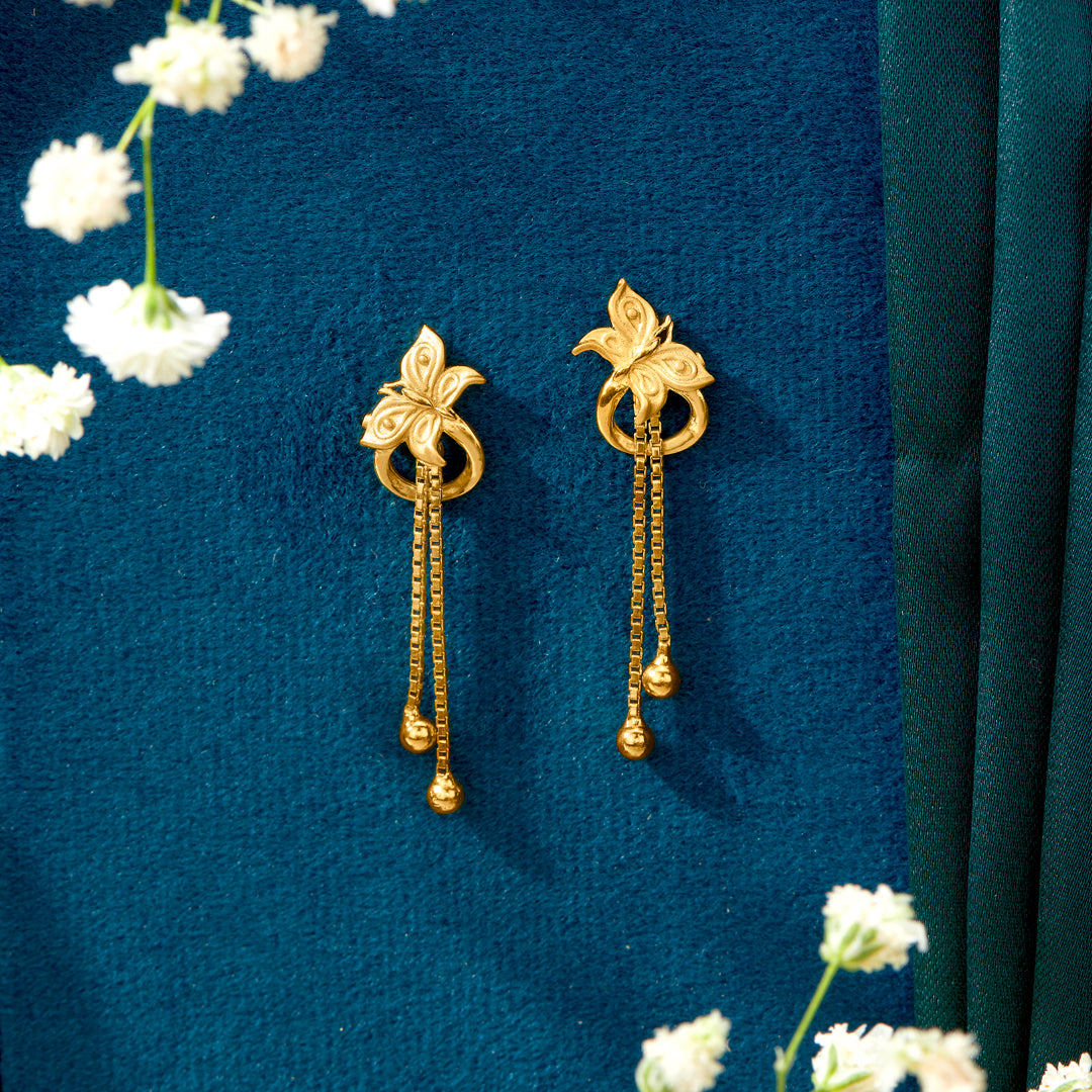 Forest Foliage Yellow Gold Dangler Earring For Women