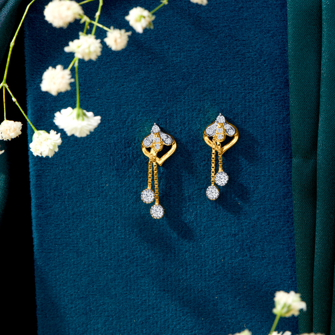 flora fantasy yellow gold dangler earring for woman