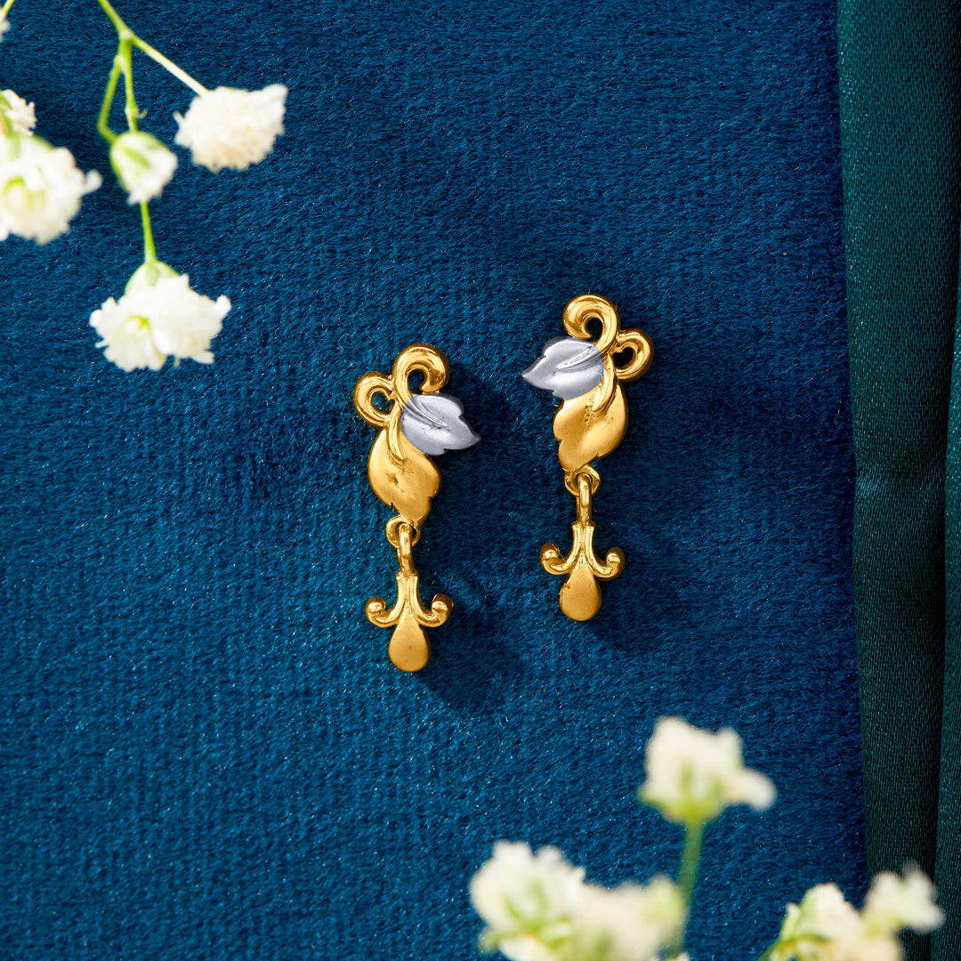 Climbing Blossom Yellow Gold Dangler Earring For Women