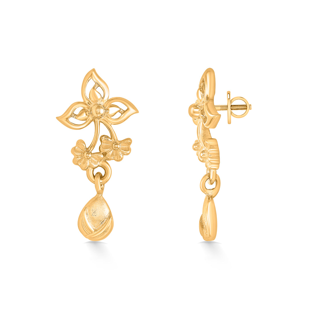 glimmering petals yellow gold dangler earring for women