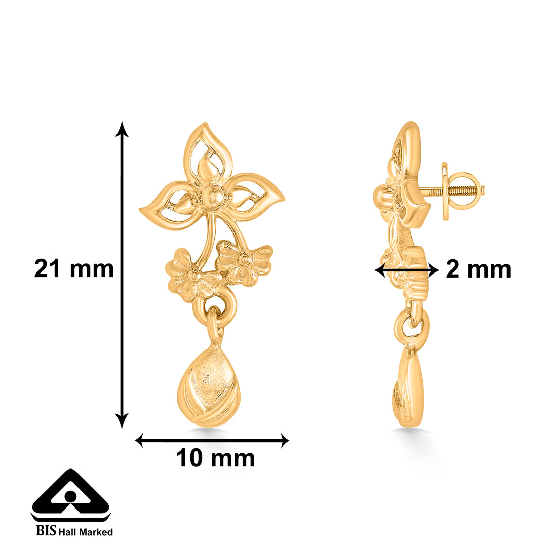 glimmering petals yellow gold dangler earring for women