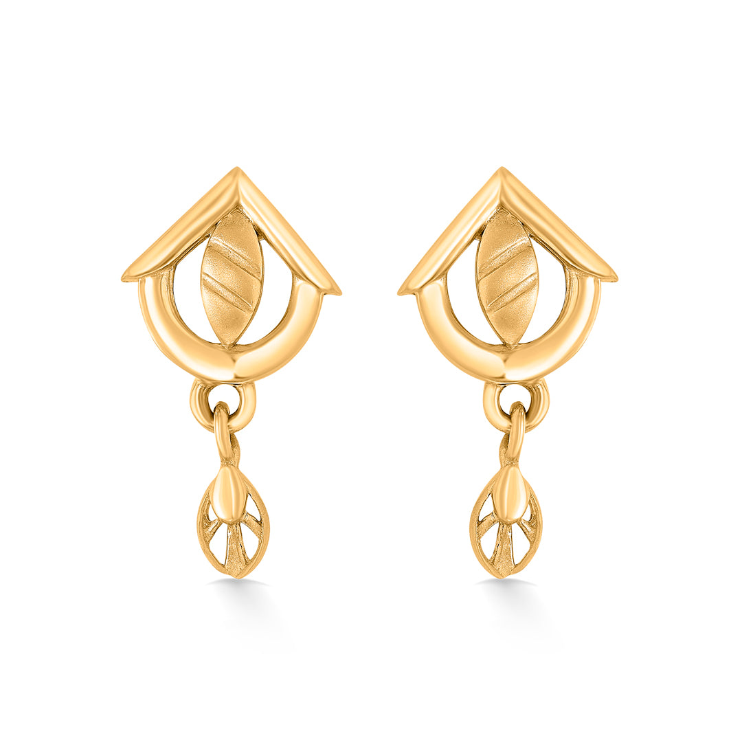 Golden Ripple Yellow Gold Dangler Earring For Women