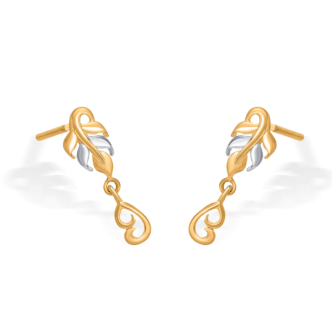 twist of nature yellow gold dangler earring for women
