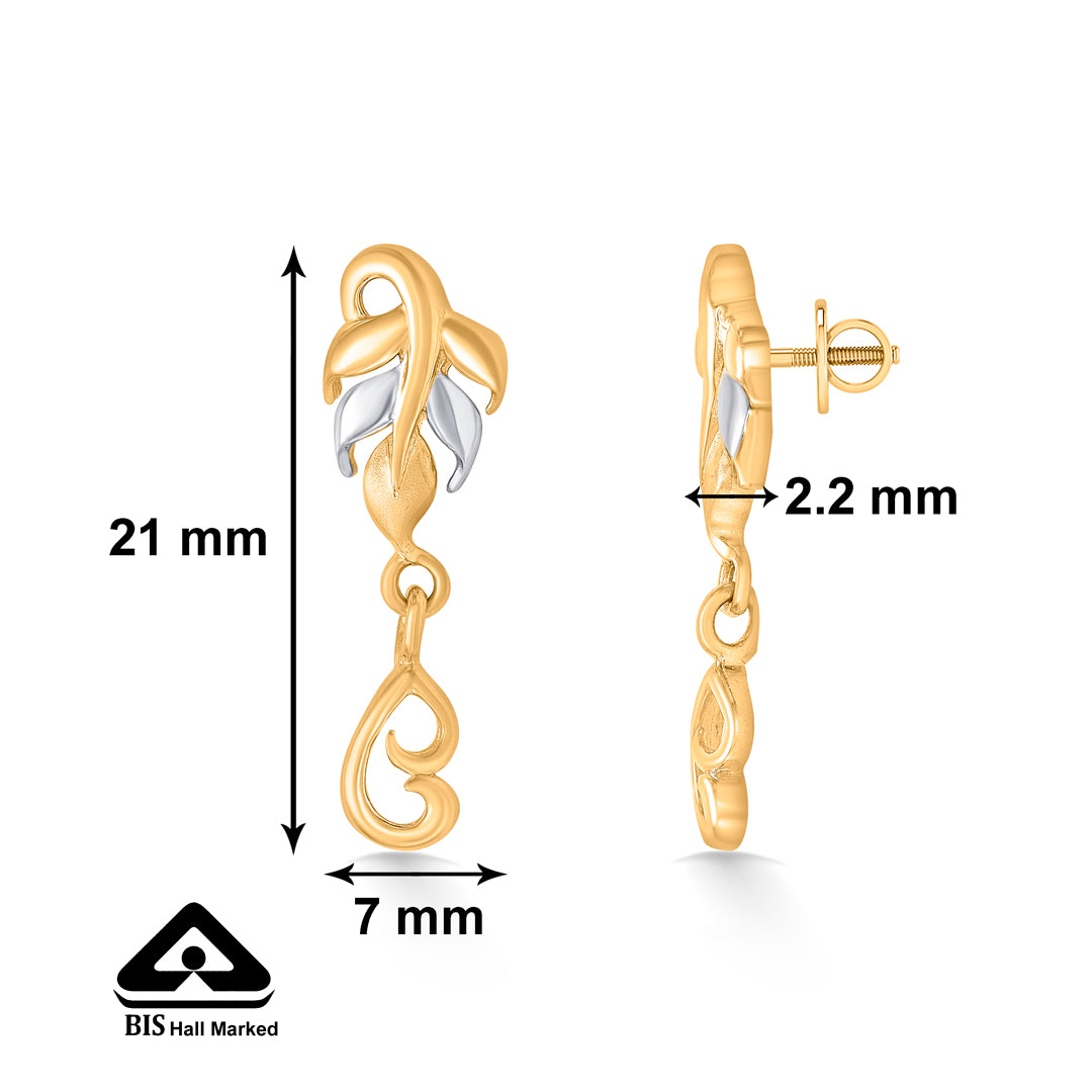 twist of nature yellow gold dangler earring for women