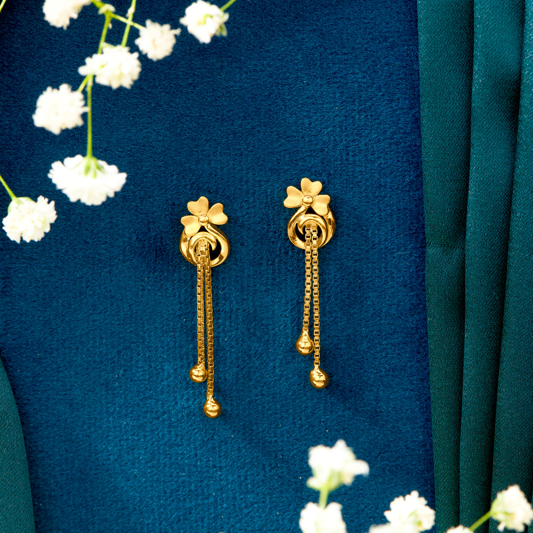 velvet vines yellow gold dangler earring for woman