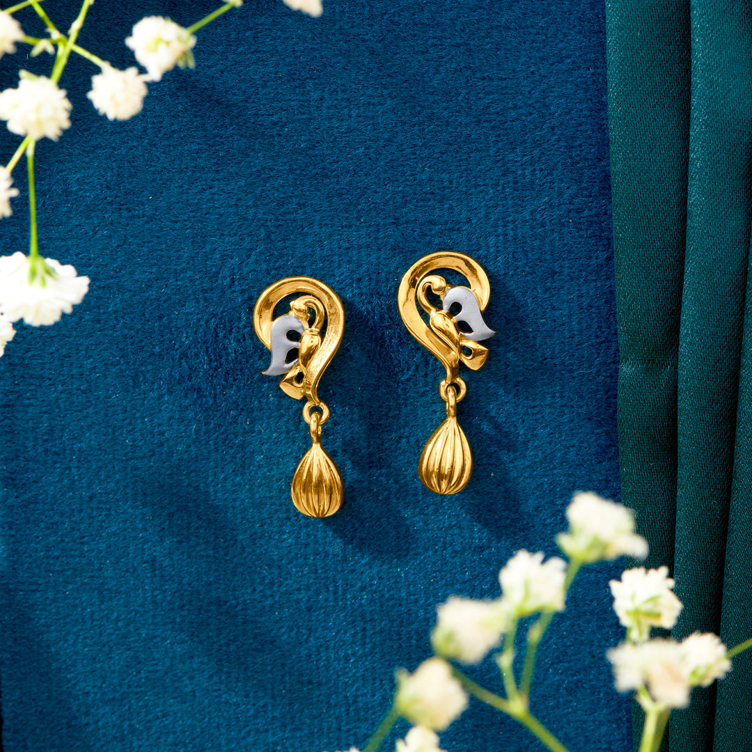 Curving Climb Yellow Gold Dangler Earring For Women
