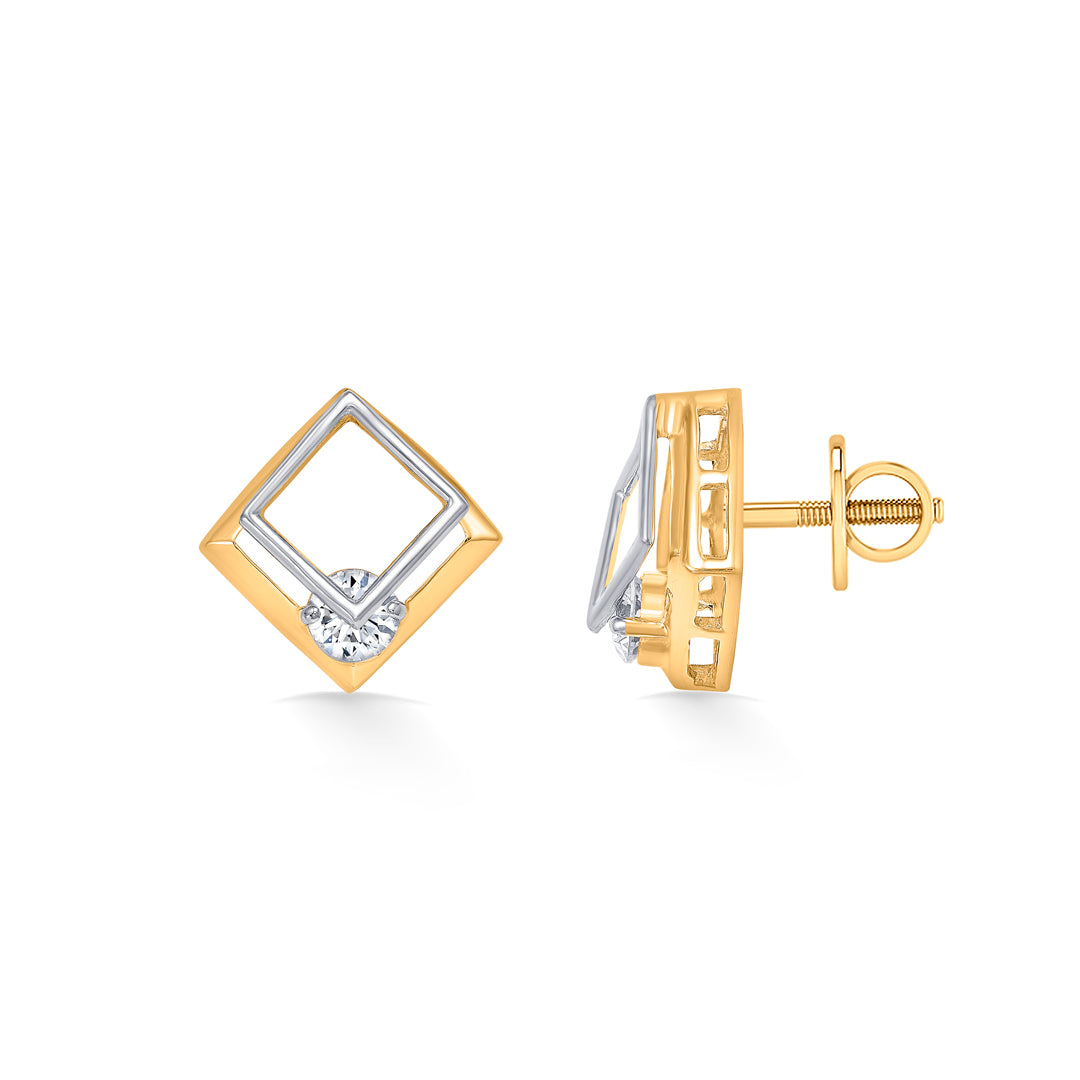 bold corners yellow gold stud earring for women