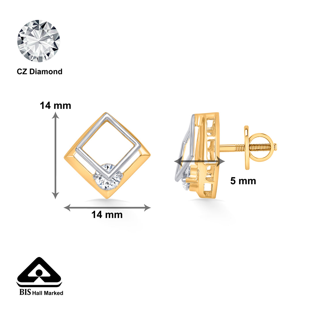 bold corners yellow gold stud earring for women