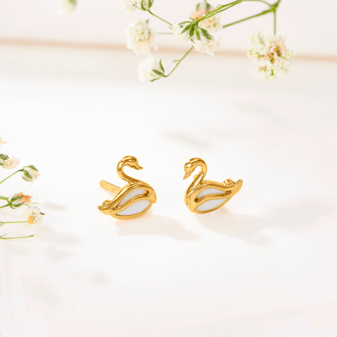 Swan Grace Yellow Gold Stud Earring For Women