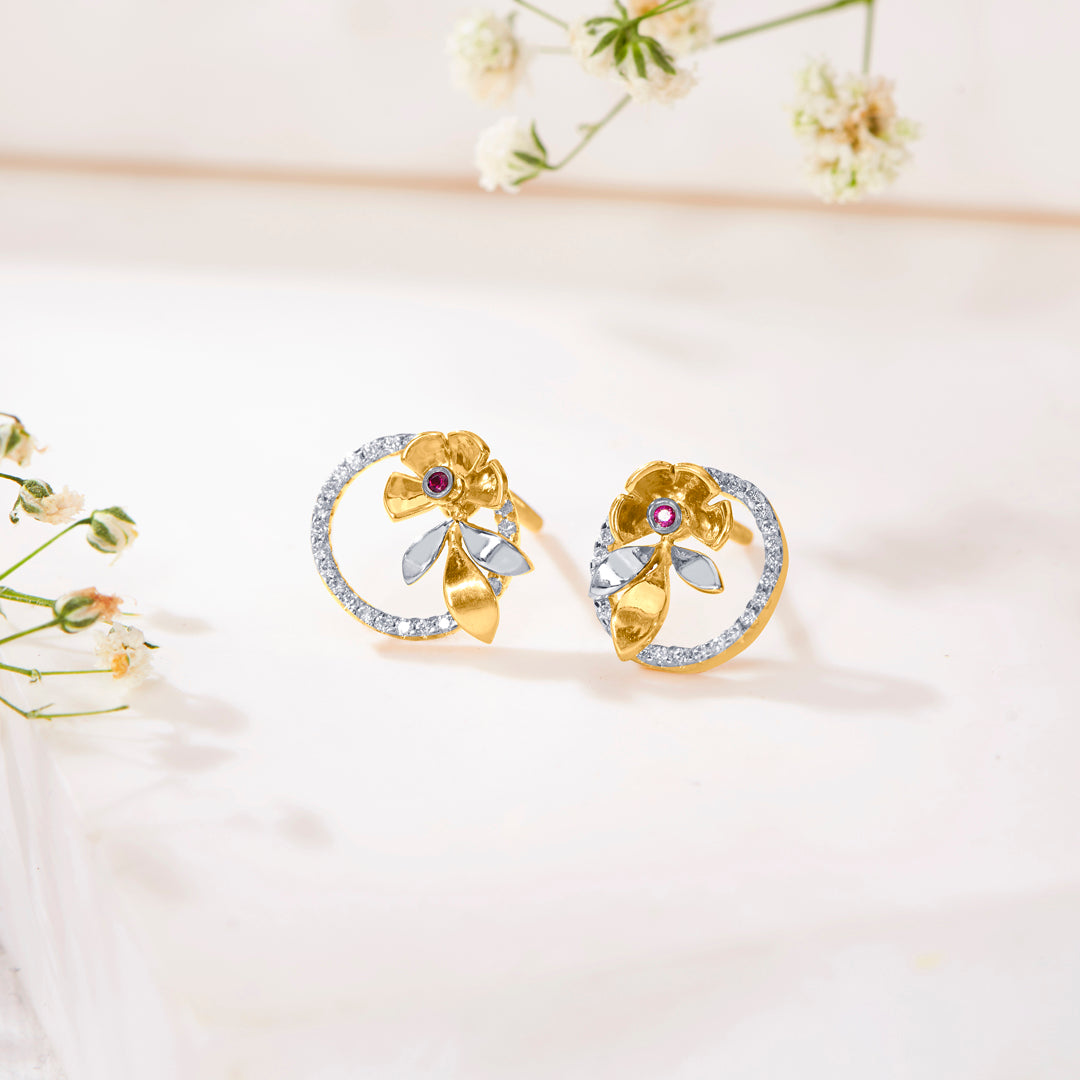 Rosebud Radiance Yellow Gold Stud Earring For Women