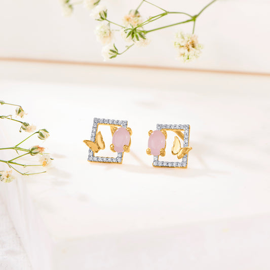 Symmetry Grace Yellow Gold Stud Earring For Woman