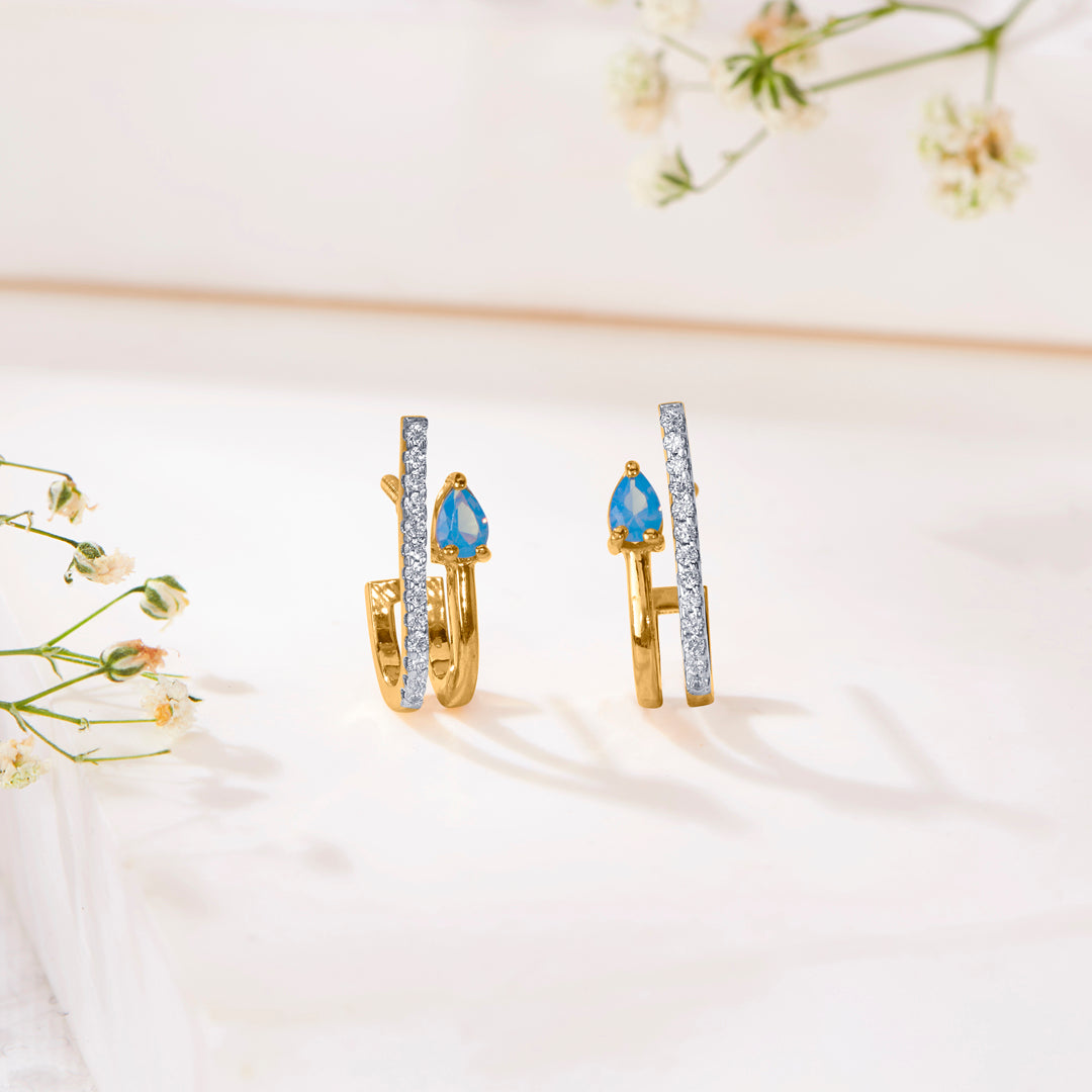Oceanic Peak Yellow Gold Hoops & Huggies Earring For Women
