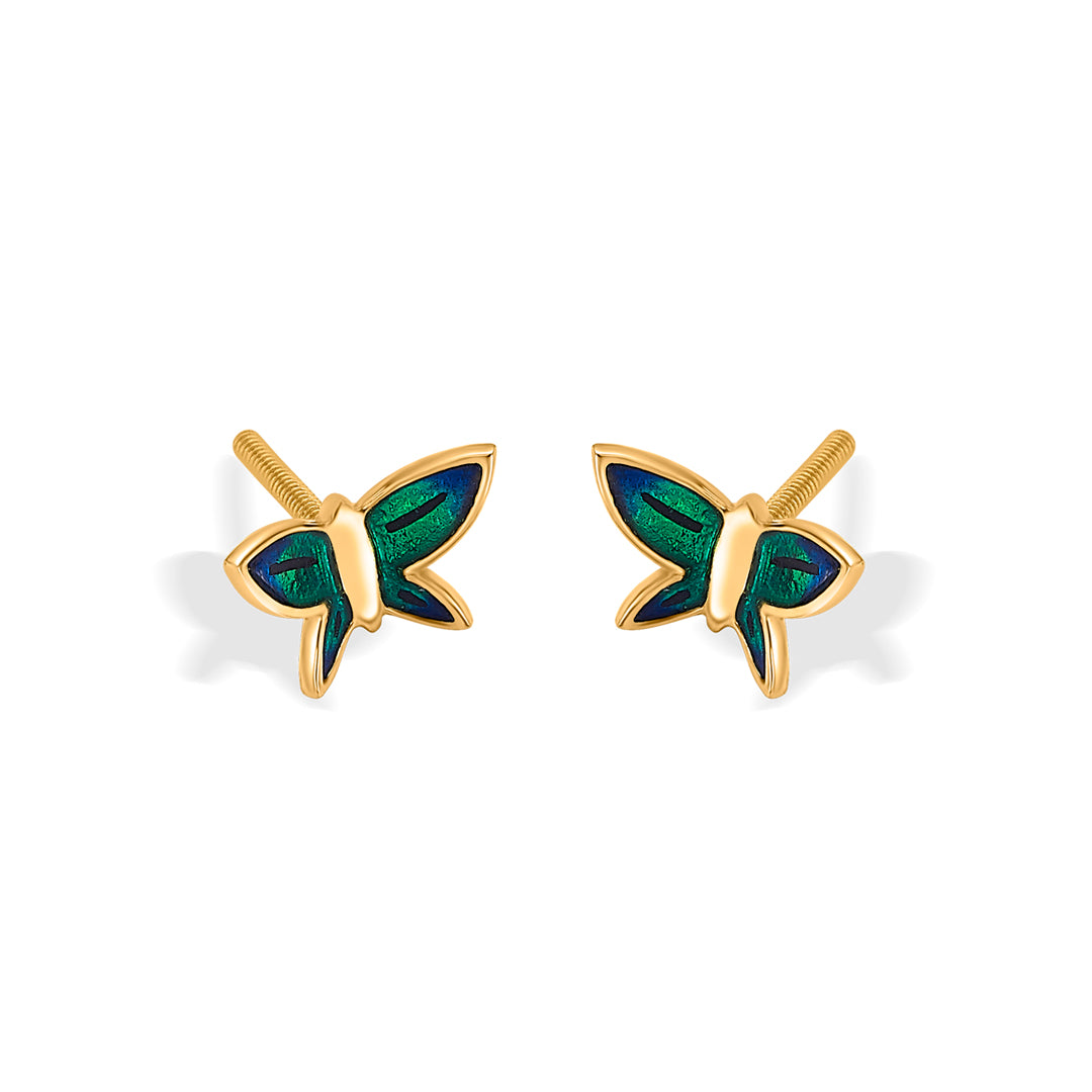 tropical flutter yellow gold stud earring for women