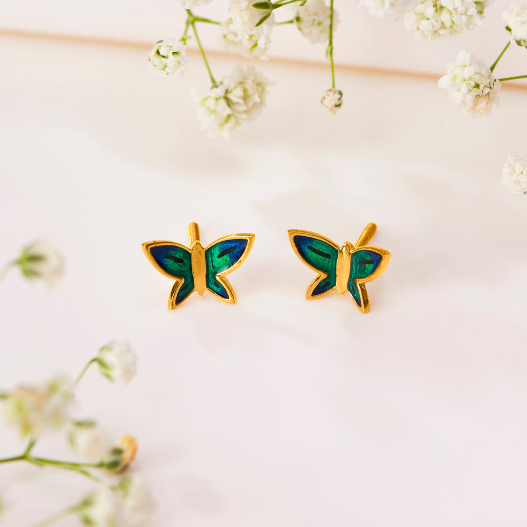 Tropical Flutter Yellow Gold Stud Earring For Women