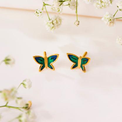 Tropical Flutter Yellow Gold Stud Earring For Women