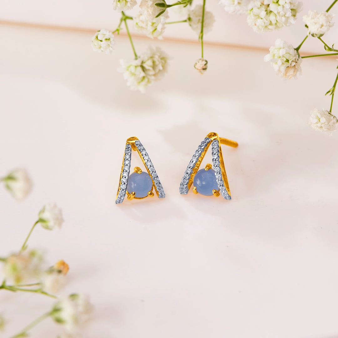 Skyline Trio Yellow Gold Stud Earring For Women