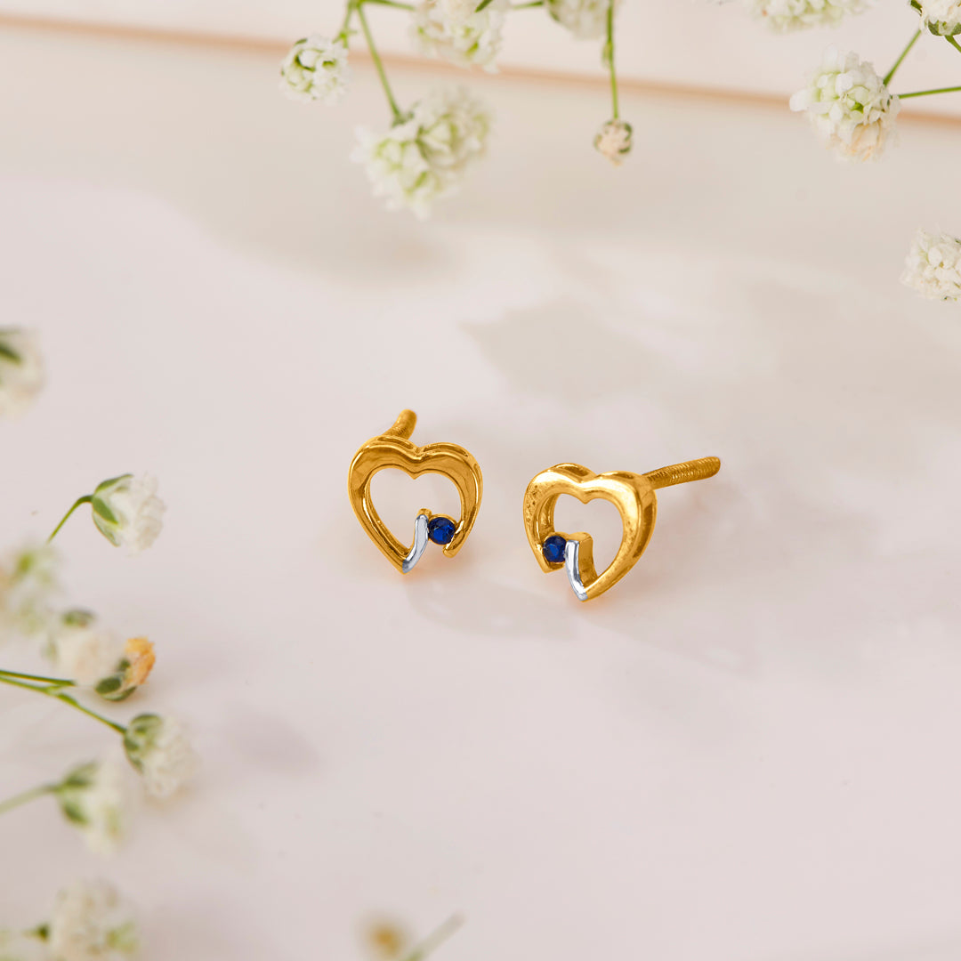 Heartfelt Blue Yellow Gold Stud Earring For Women