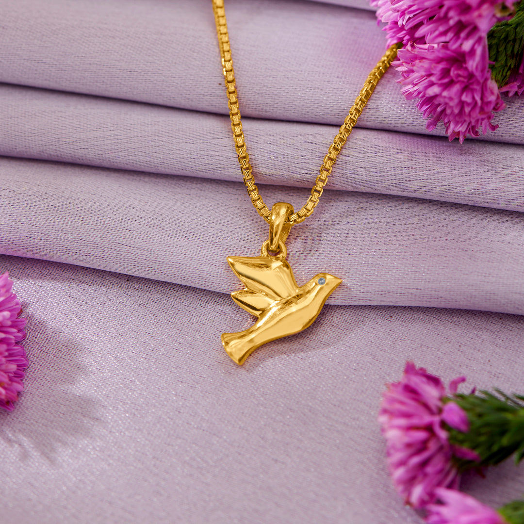 Dove Yellow Gold Charm Pendant For Women
