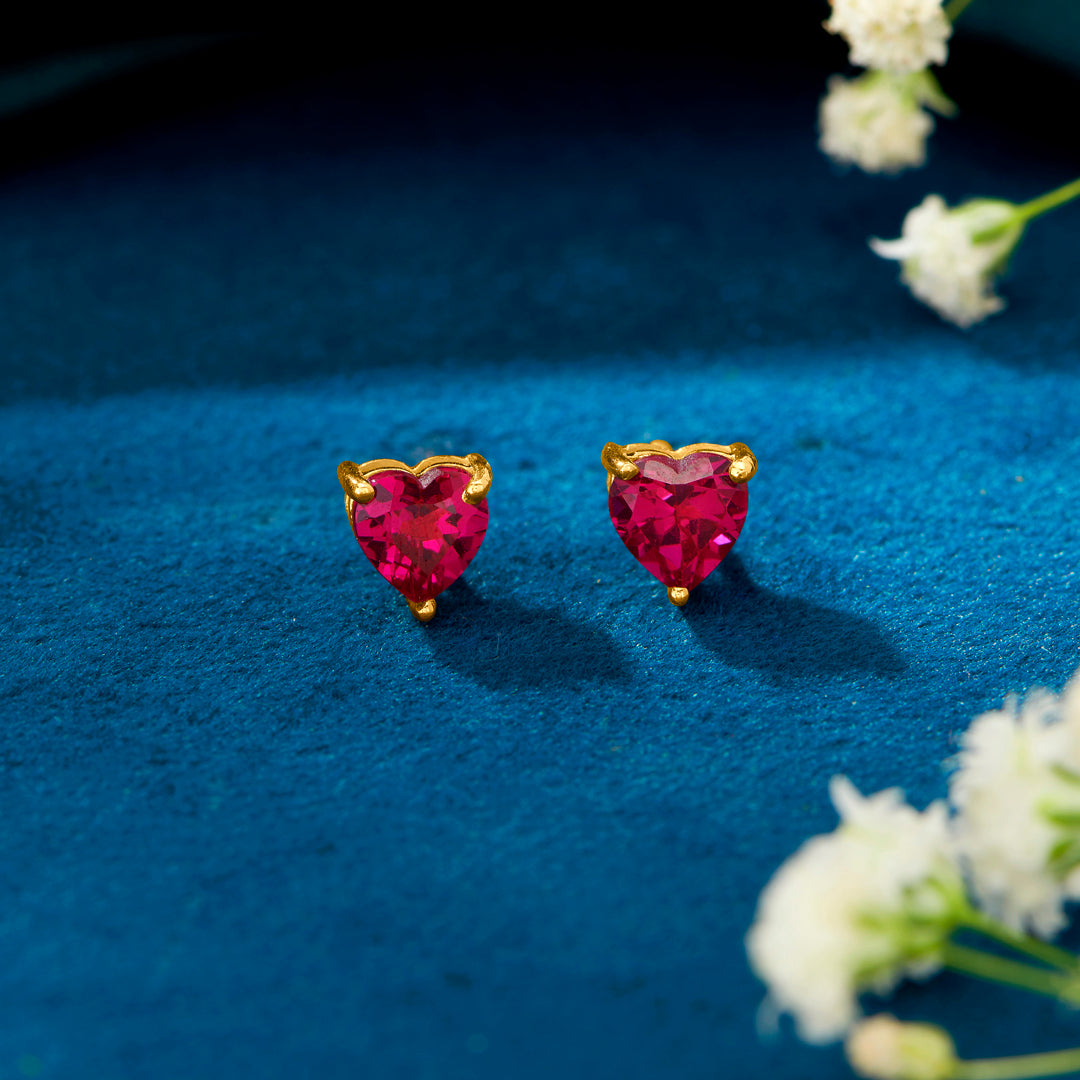 Sweetheart Charm Red Diamond Studded Gold Earring For Women
