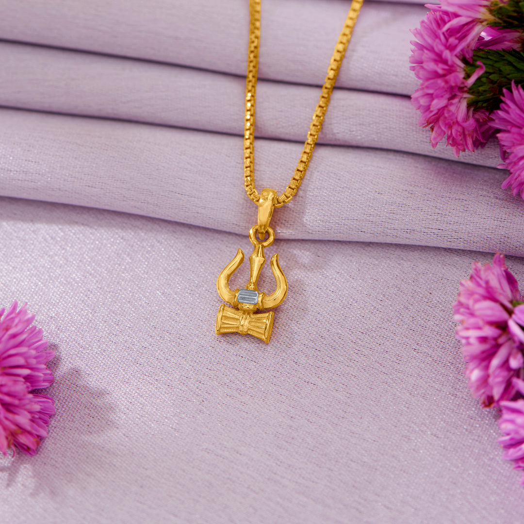 trishul damru religious gold pendant for women