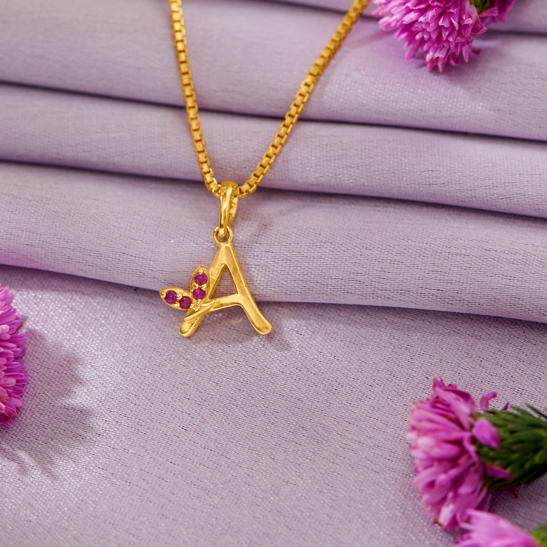 Alphabate A Yellow Gold Pendant For Women