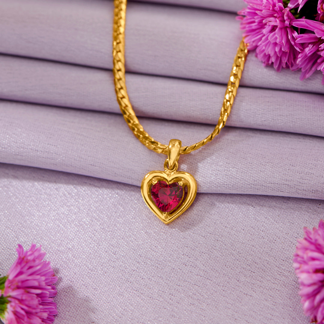 Heart Stone Studded Gold Pendant For Women