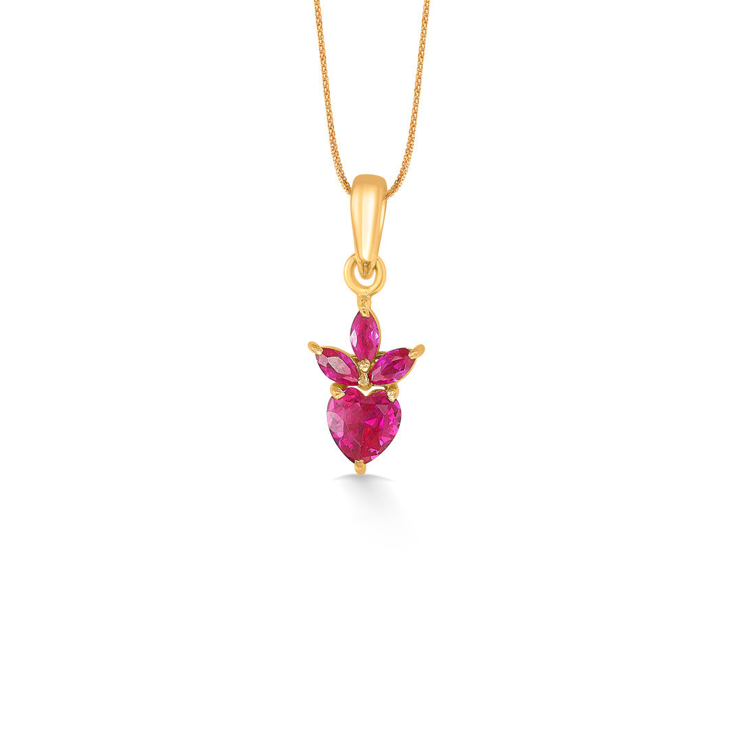 Red Jewel 22 Karat (916) Yellow Gold Heart Pendant For Women