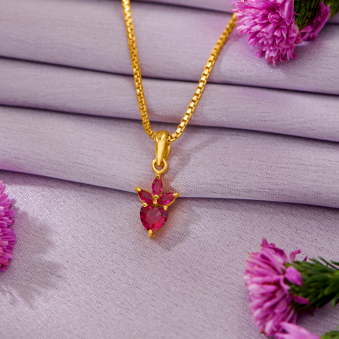 Red Jewel 22 Karat (916) Yellow Gold Heart Pendant For Women